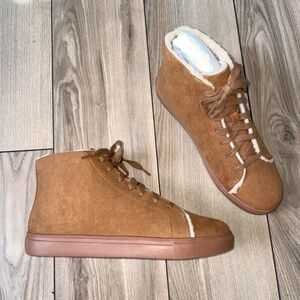 New Loft Faux Shearling Lined Faux Suede High Top Sneakers Cognac Brown 7.5